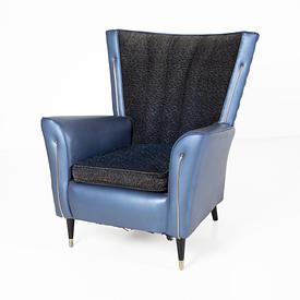 50'S Dark Blue Vinyl Wing Armchair 