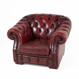 Red Leather Buttoned Chesterfield Armchair 