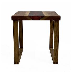 Oak / Red Swirl Pattern Resin Lamp Table