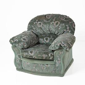 80'S Green Floral Fabric Puffy Cushion Armchair 