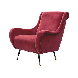 Dusky Red Velvet MPF Scroll Armchair/Black & Gold Legs
