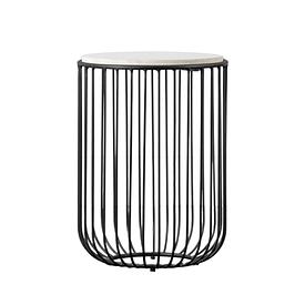 Black Metal/Marble Top Upside Down Birdcage Circ Side Table