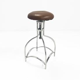 Brown Stitched Circ Top / Curved Chrome Screw Thread Base Bar Stool