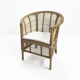 Nevada Curved Bamboo & Cane White Padded Seat Tub