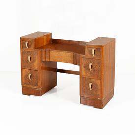 Deco Burr Walnut 7 Drawer Dressing Table with Scalloped Bacolite Handles