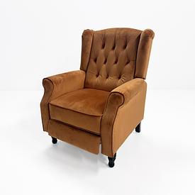 Burnt Orange Velvet Buttoned Reclining Wing Chair