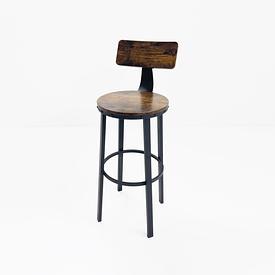 Black Metal Brindle Wood Seat & Back Circ Bar Stool