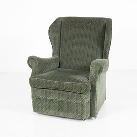 70'S Standard Green Fabric Seat Wing Arm Chair 