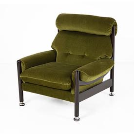 Olive Green Velour Armchair with Black Legs & Chrome Feet 
