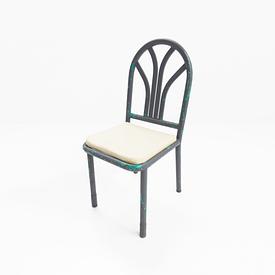 Distressed Grey Metal Curved Back Cream Vinyl Seat Cafe