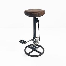 Brown Leather Top Circ Bar Stool / Black Crankshaft & Pedal Metal Base