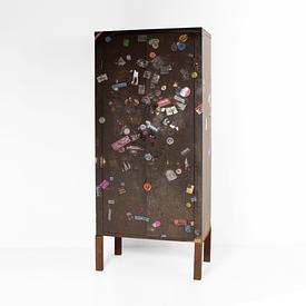 Metal 2 Door Stickered Cupboard on Legs 