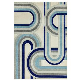 Retro Blue Navy & Grey Racetrack Arch Pattern (7'7" x 5'3")