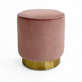 Pale Pink Velvet on Brass Base Circ Footstool