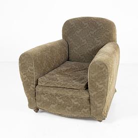 40'S Sage Green Leaf Moquette Pattern Deco Armchair 