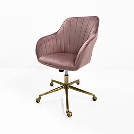 Pink Quilted Velvet Swivel Desk Chair on Brass Castors