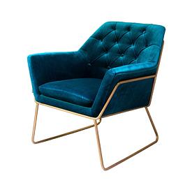 Blue MPF Court Velvet Buttoned Armchair/Brushed Brass Frame