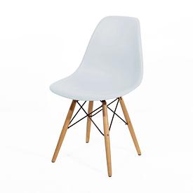 Lt. Grey Curved Plastic Retro Dining Chair Wooden Eiffel Base 