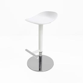 White Plastic Curved Seat Barstool / Chrome Adjustable Base / T-bar Foot Rest