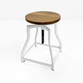 Wood Top/Cast White Metal Screw Thread Base Circ Bar Stool