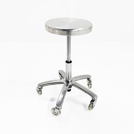 Polished Metal Adjustable Circ Stool on Wheels